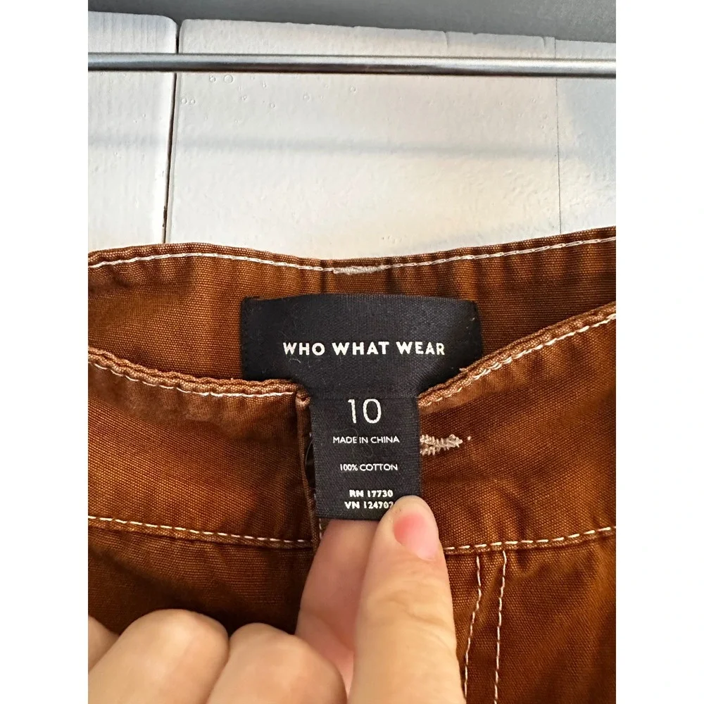 Who What Wear Rust Brown Wide Leg Crop Utility Pants Contrast Stitch Size 10